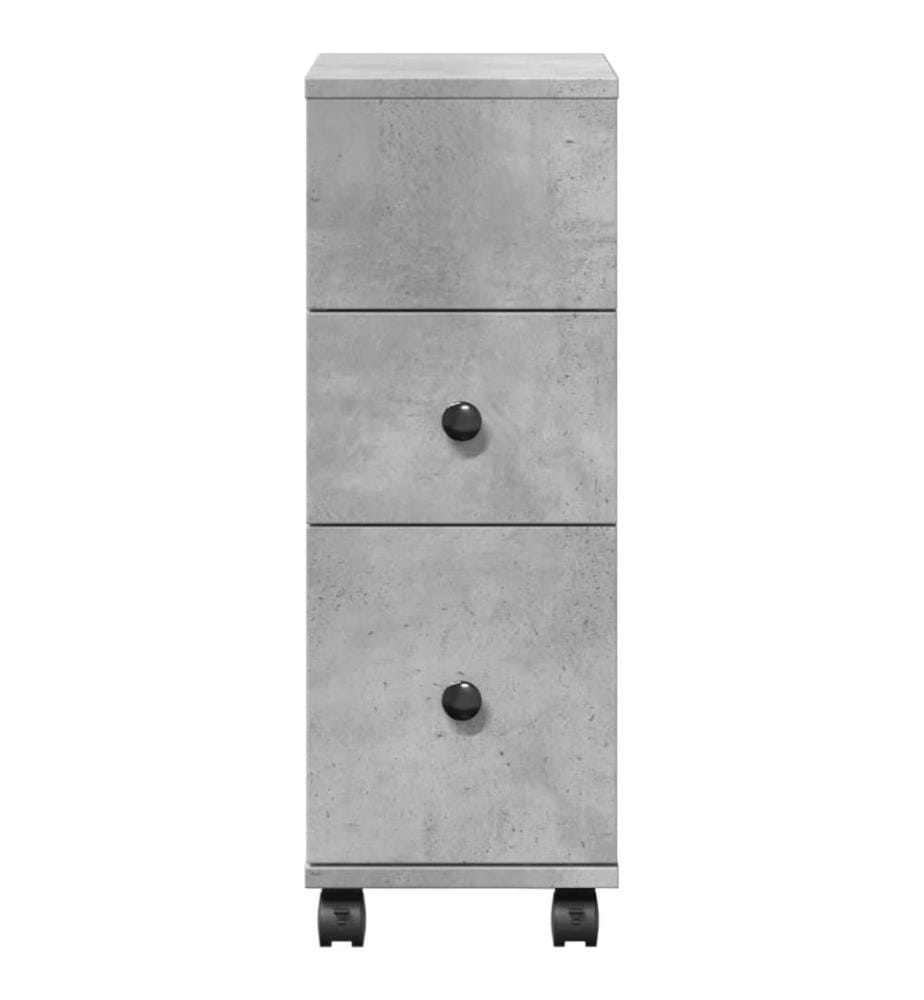 Badschrank Schmal mit Rollen Betongrau Holzwerkstoff
