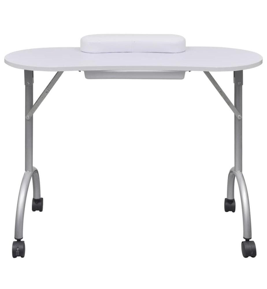 Table à manucure pliable avec roulettes Blanc