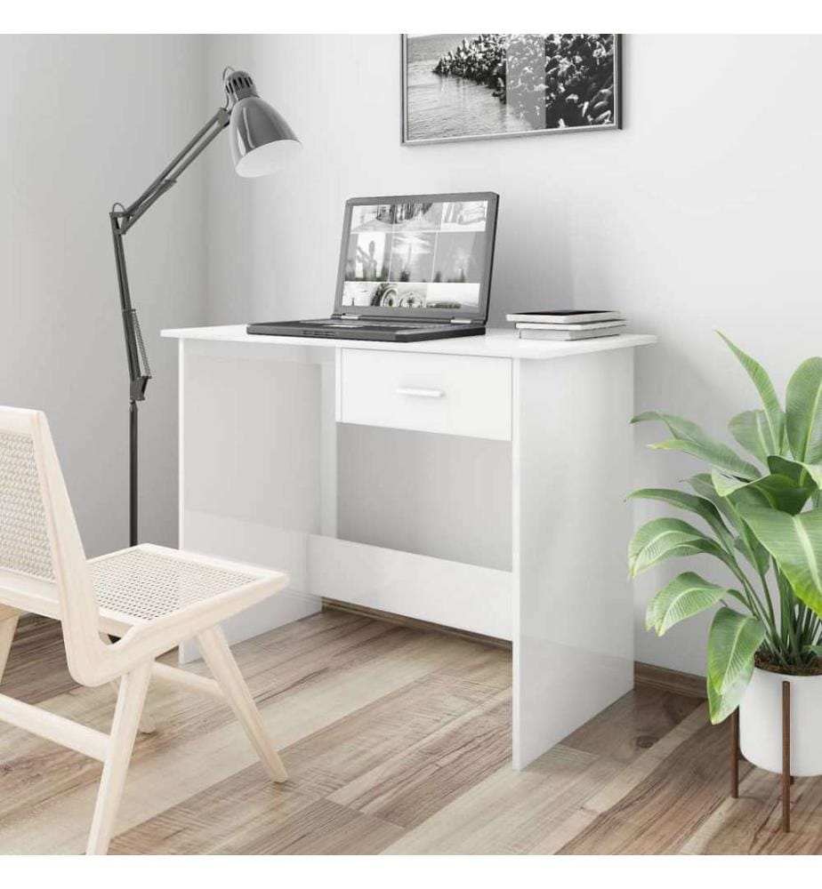 Bureau Blanc brillant 100x50x76 cm Bois d'ingénierie