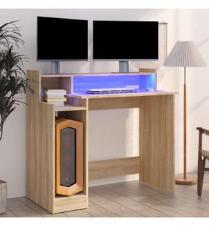 Bureau avec lumières LED Chêne 97x45x90 cm Bois d'ingénierie