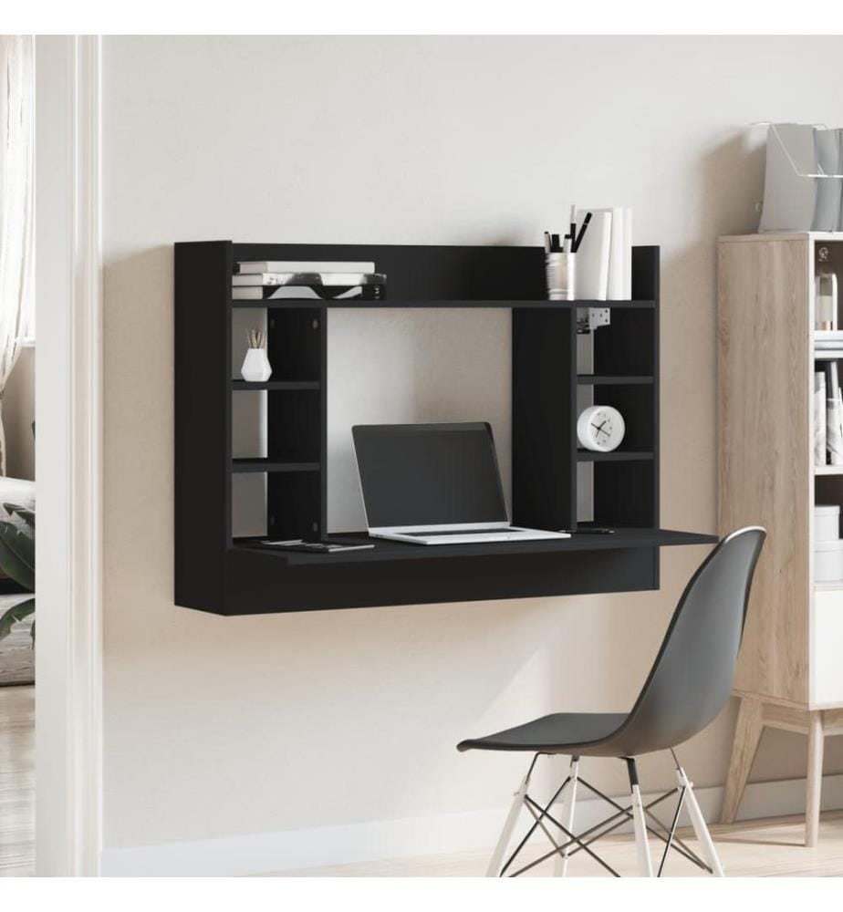 Bureau mural noir 105x48x75 cm bois d'ingénierie