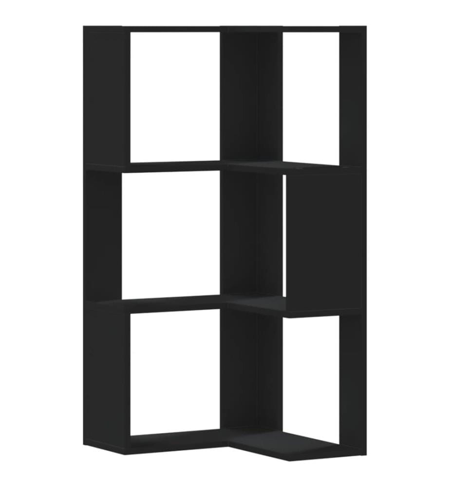 Bibliothèque d'angle à 3 niveaux noir bois d'ingénierie