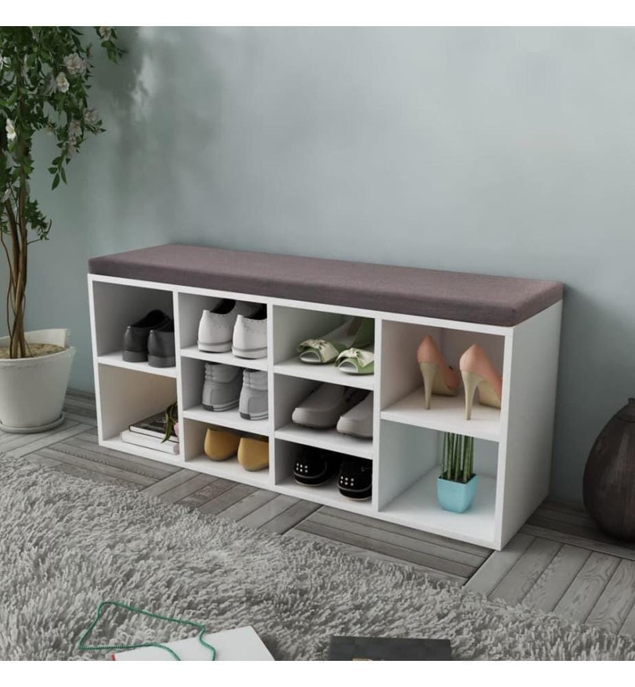 Banc de rangement à chaussures 10 compartiments Blanc
