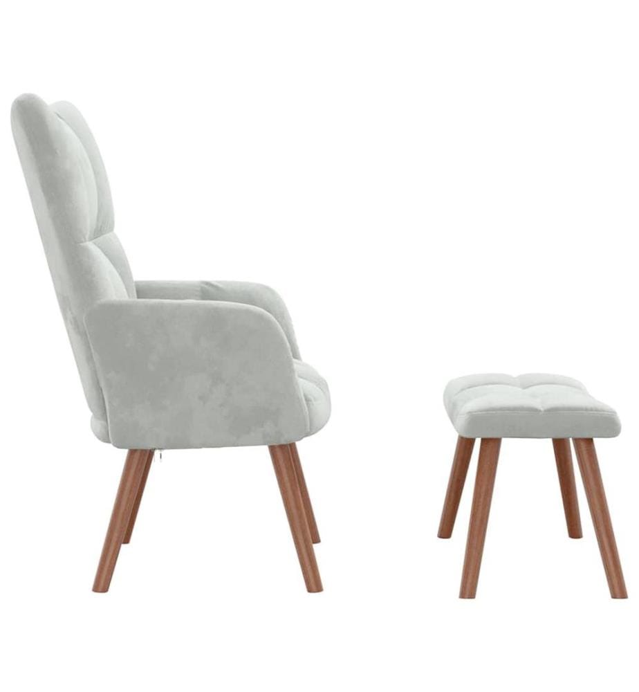 Relaxsessel mit Hocker Hellgrau Samt