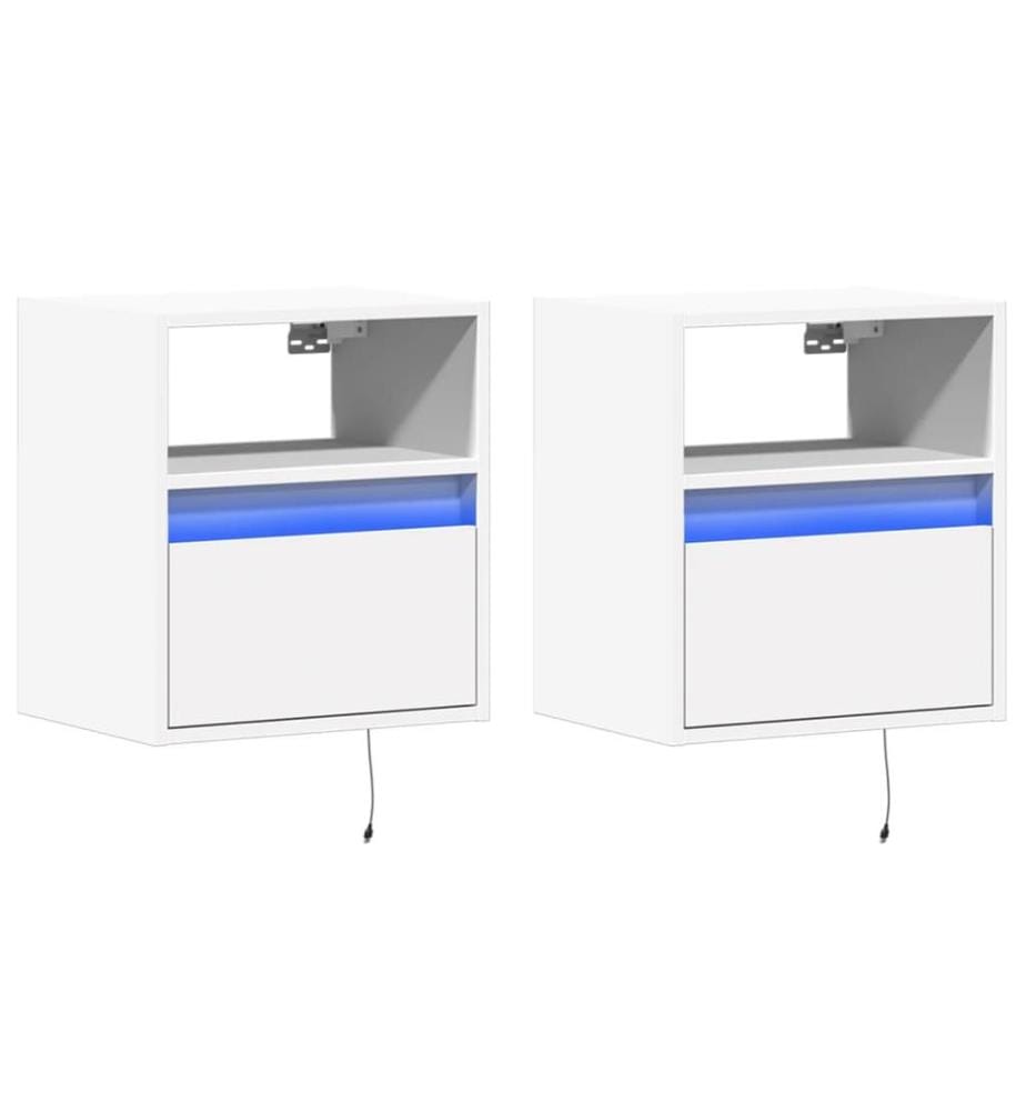 Wand-Nachttische mit LED-Leuchten 2 Stk. Weiss