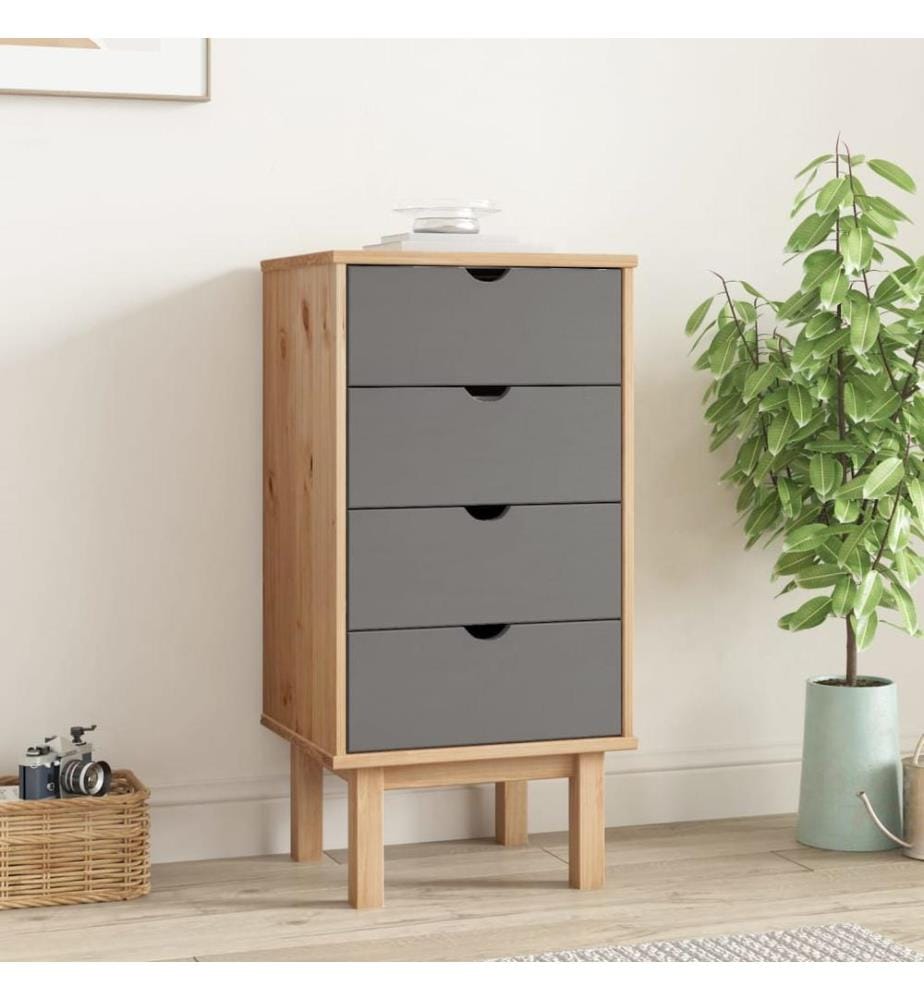 Commode OTTA marron et gris 45x39x90 cm bois de pin massif