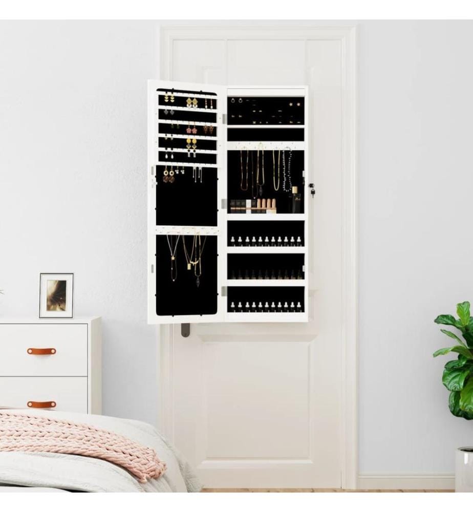 Armoire à bijoux avec miroir et éclairage LED mural blanc