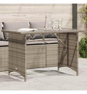 Gartentisch mit Glasplatte Grau 110x68x70 cm Poly Rattan