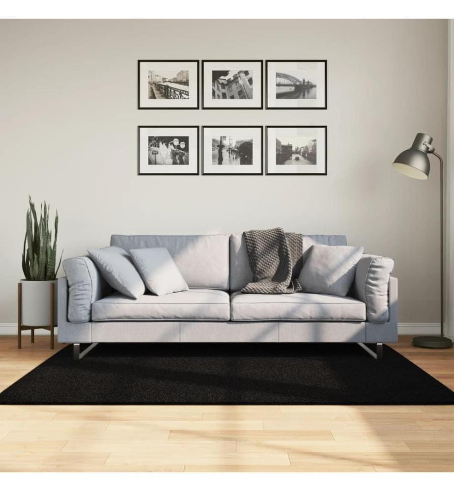 Tapis à poils courts doux et lavable noir 120x170 cm