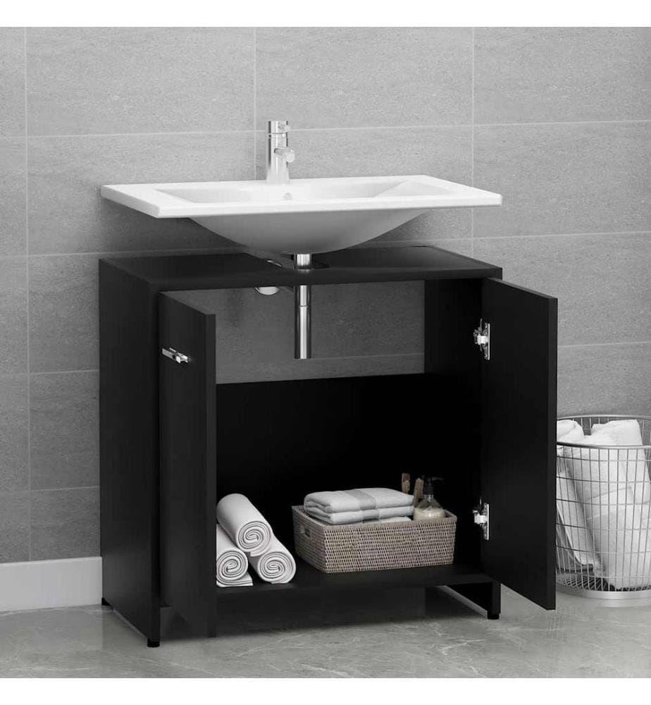 Badezimmerschrank Schwarz 60x33x61 cm Holzwerkstoff