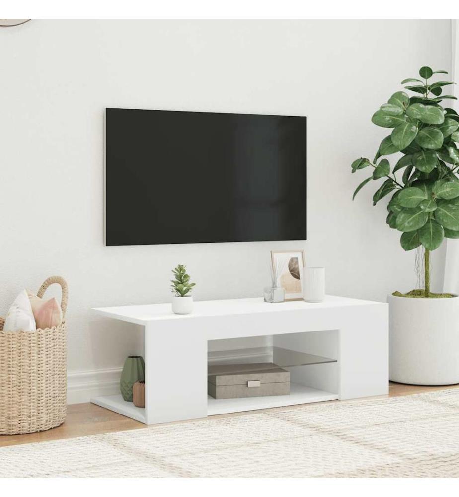 TV-Schrank mit LED-Leuchten Weiss 90x39x30 cm