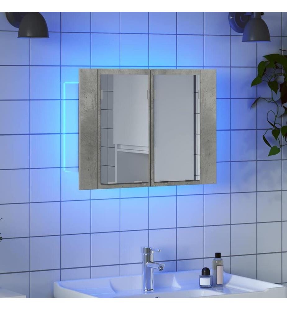 Armoire de salle de bain à miroir LED Gris béton Acrylique