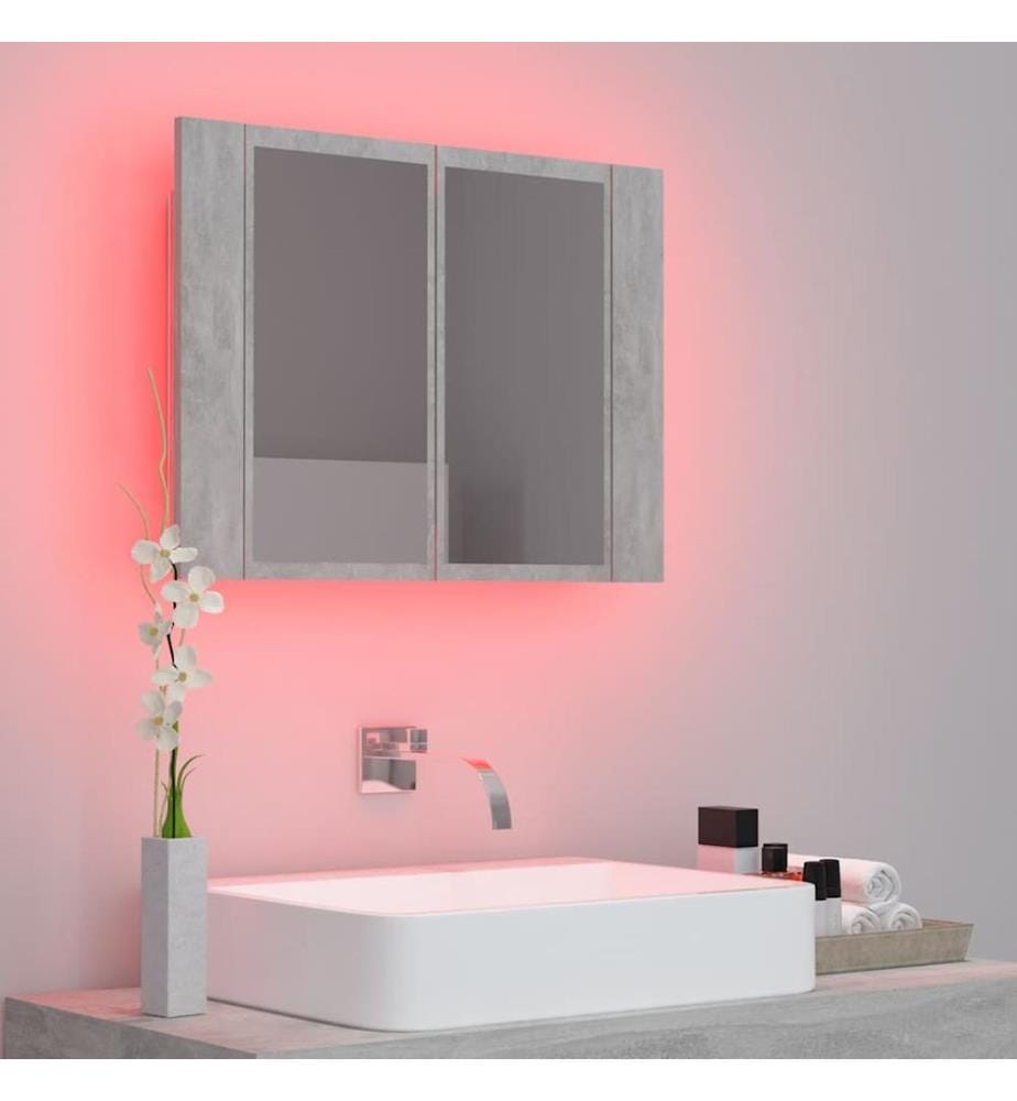 Armoire de salle de bain à miroir LED Gris béton Acrylique