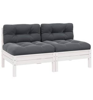 2-Sitzer-Gartensofa mit Kissen Weiss Massivholz Kiefer