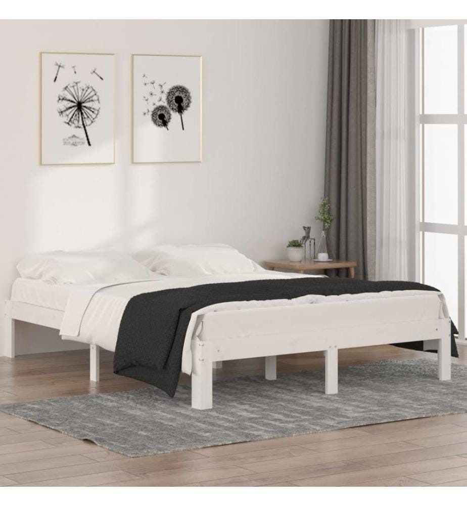 Cadre de lit sans matelas blanc bois de pin massif 140x190 cm