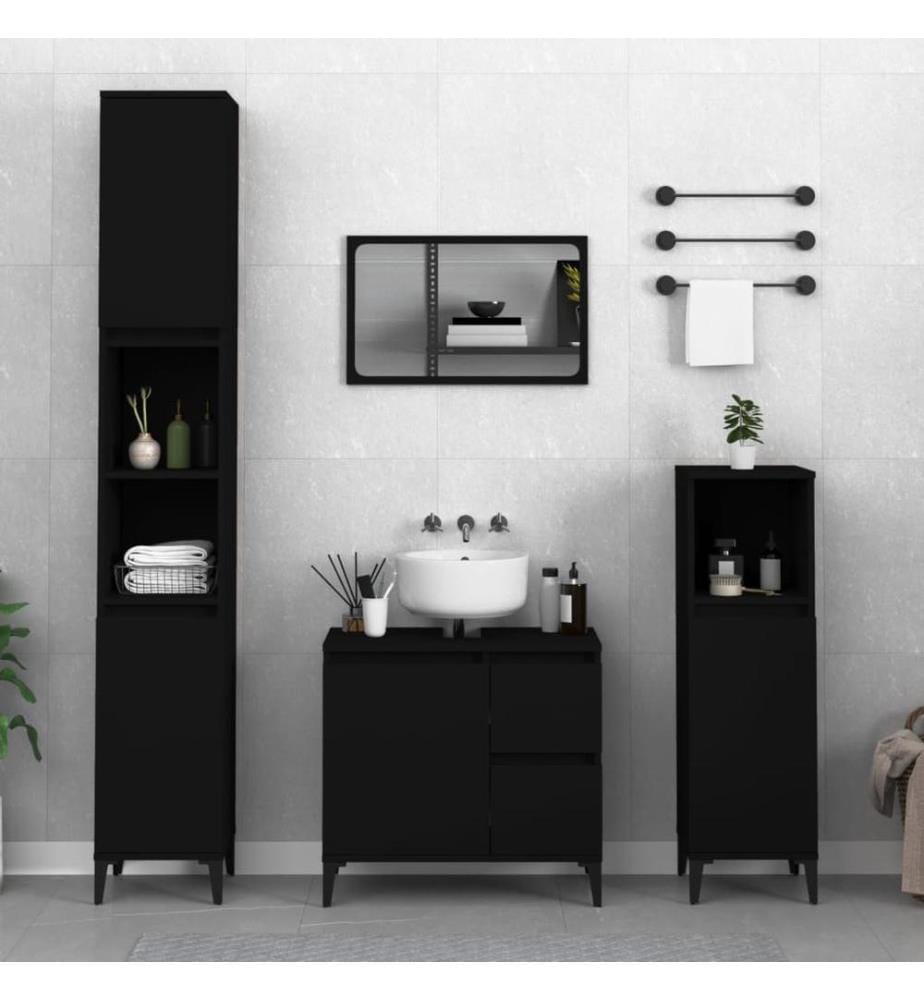 Badschrank Schwarz 30x30x190 cm Holzwerkstoff