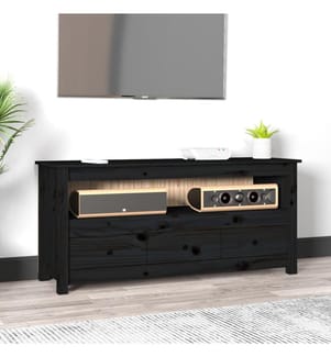 TV-Schrank Schwarz 114x35x52 cm Massivholz Kiefer