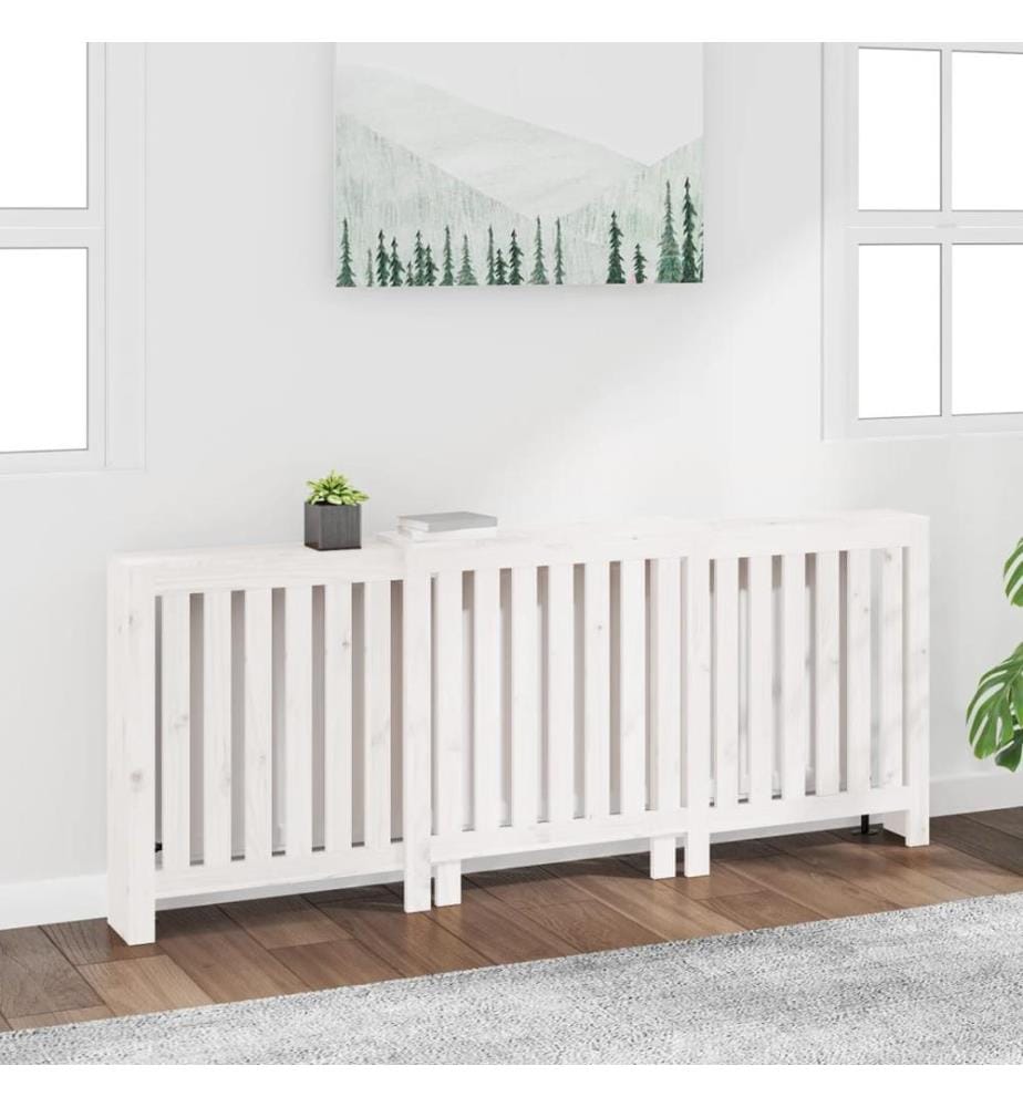 Cache-radiateur Blanc 210x21x85 cm Bois massif de pin