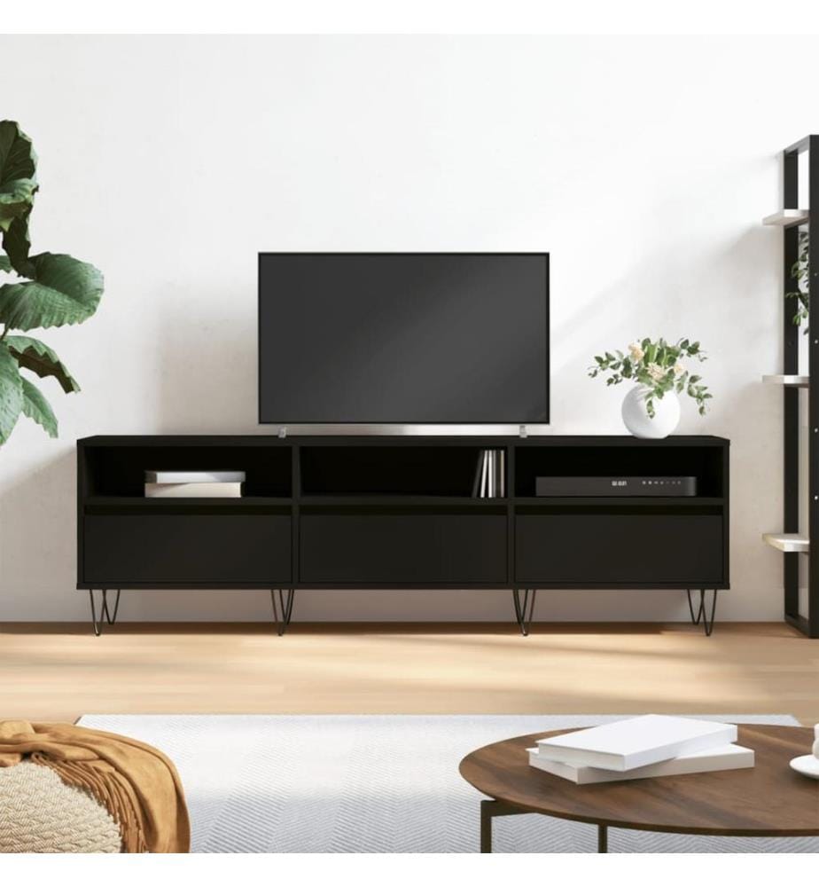 Meuble TV noir 150x30x44,5 cm bois d'ingénierie