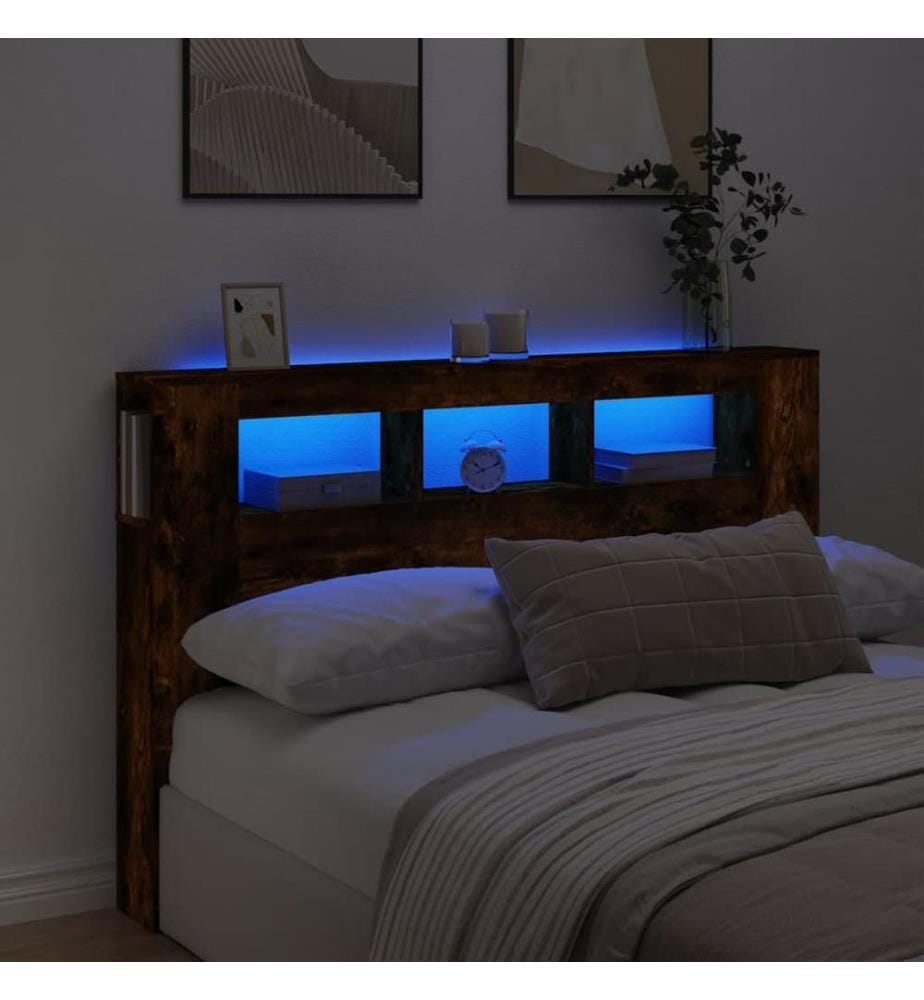 LED-Kopfteil Räuchereiche 160x18,5x103,5 cm Holzwerkstoff