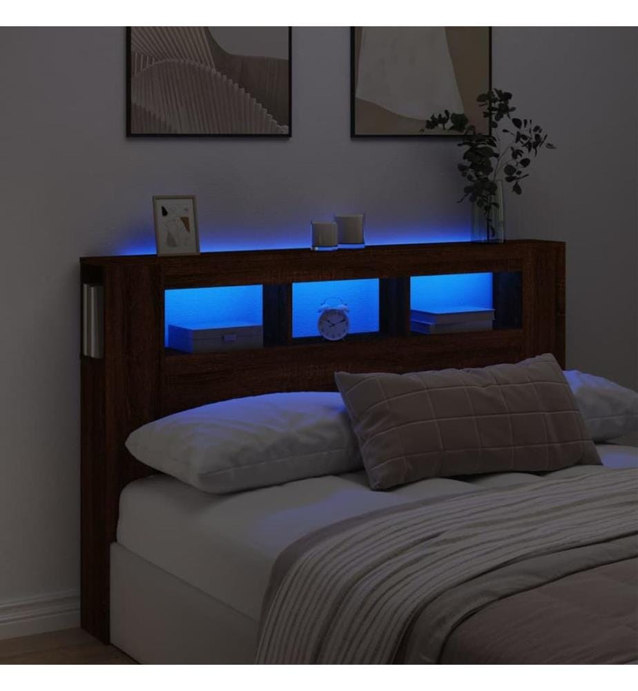 LED-Kopfteil Braun Eichen-Optik 160x18,5x103,5 cm Holzwerkstoff