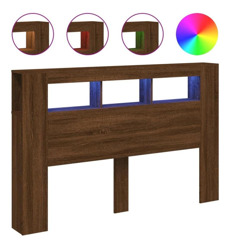 LED-Kopfteil Braun Eichen-Optik 160x18,5x103,5 cm Holzwerkstoff