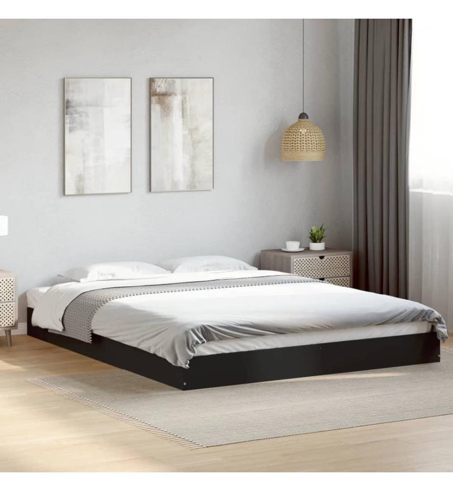 Cadre de lit sans matelas noir 160x200 cm bois d'ingénierie