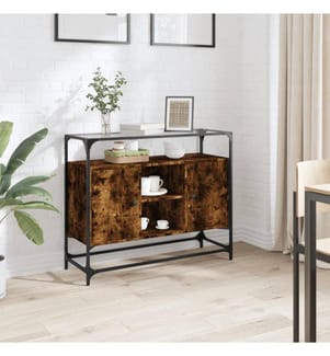 Sideboard mit Glasplatte Räuchereiche 98x35x81 cm Holzwerkstoff