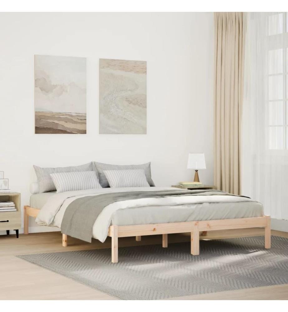 Cadre de lit extra long sans matelas 140x210 cm bois massif pin