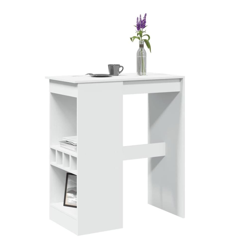 Table de bar avec étagères blanc bois d'ingénierie