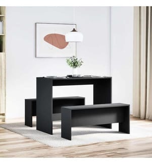Ensemble table à manger et bancs 3 pcs noir bois d'ingénierie