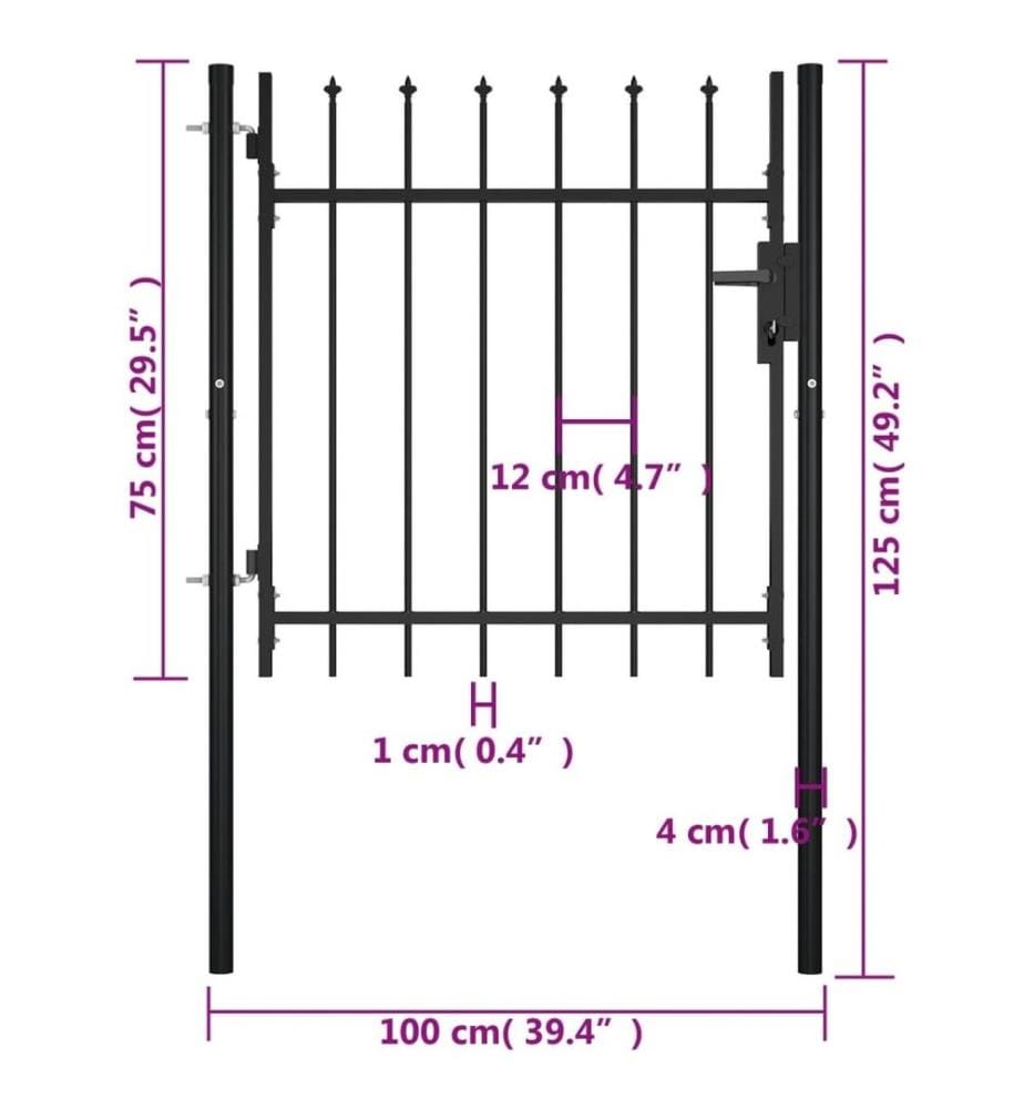 Portail avec haut sous forme de lance 100x75 cm