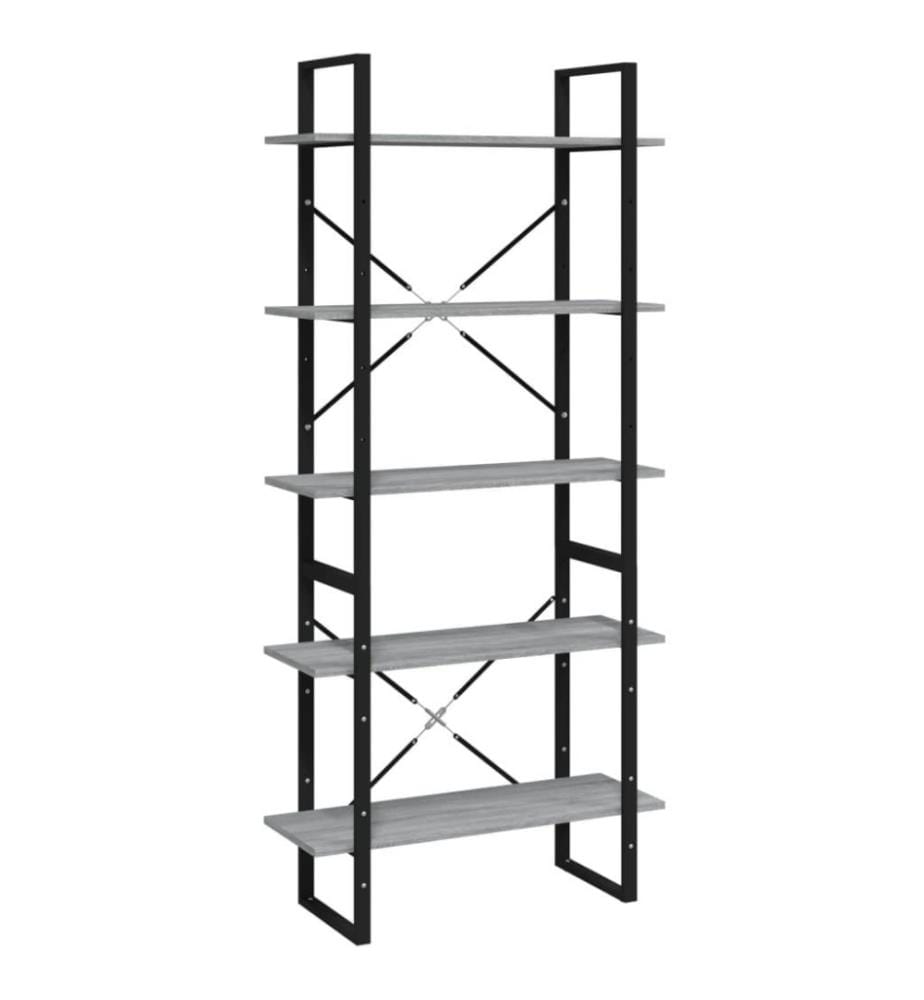 Bücherregal 5 Fächer Grau Sonoma 80x30x175 cm Holzwerkstoff