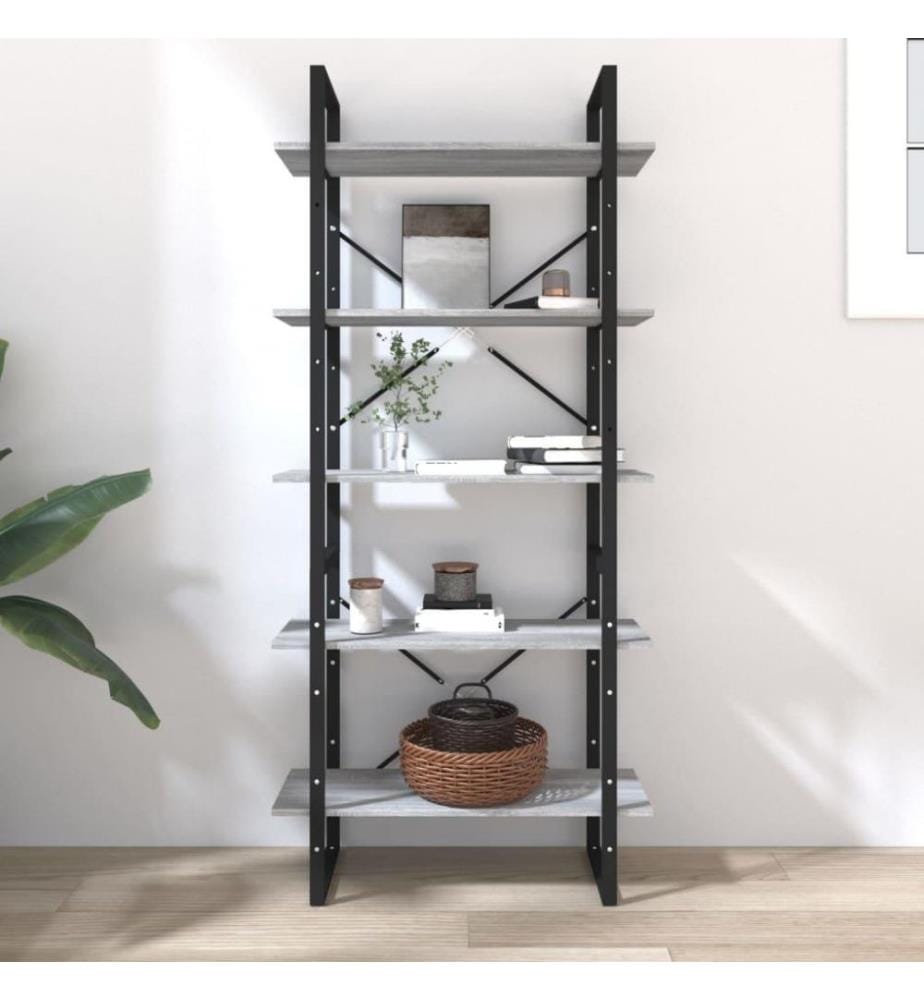 Bücherregal 5 Fächer Grau Sonoma 80x30x175 cm Holzwerkstoff