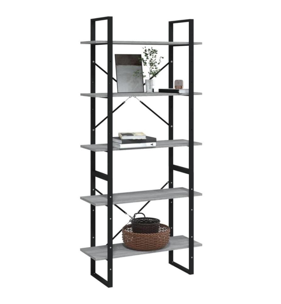 Bücherregal 5 Fächer Grau Sonoma 80x30x175 cm Holzwerkstoff
