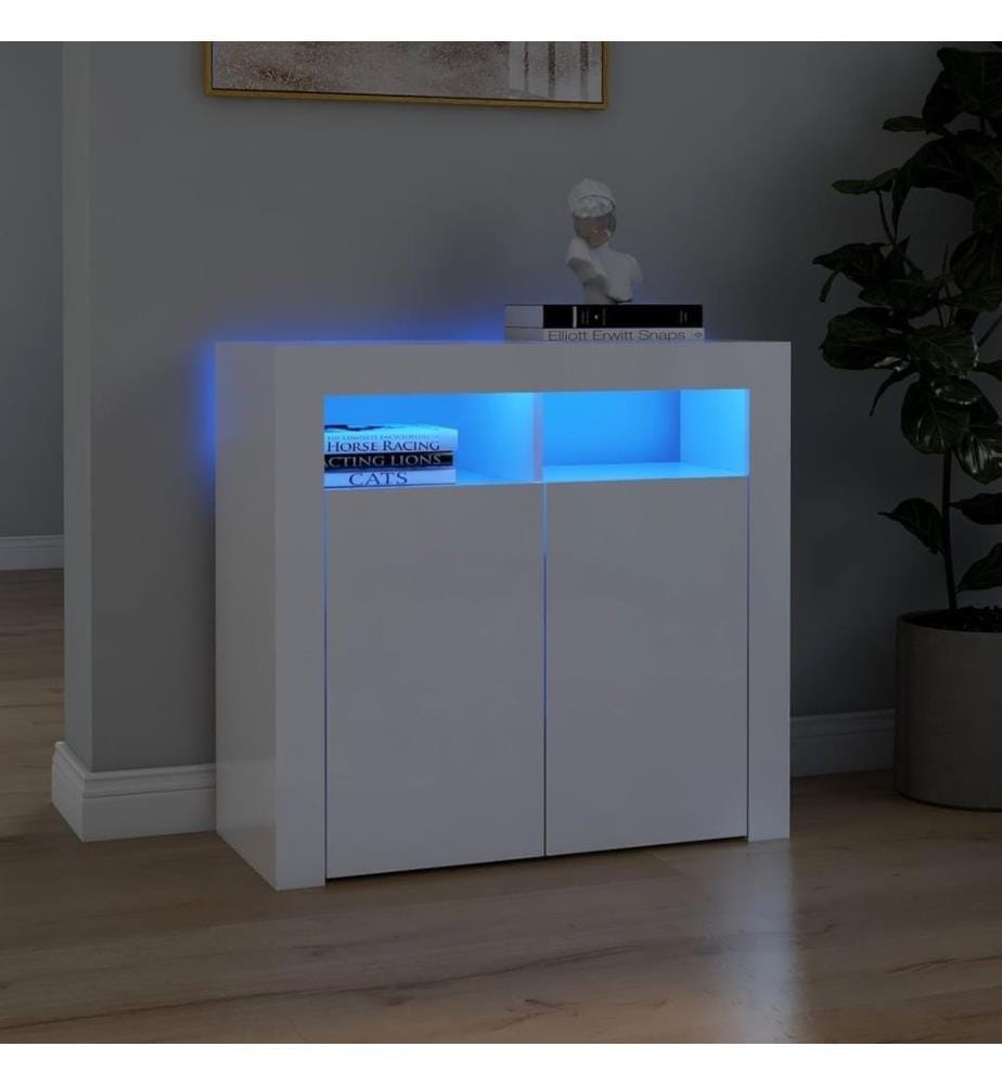 Sideboard mit LED-Leuchten Hochglanz-Weiss 80x35x75 cm