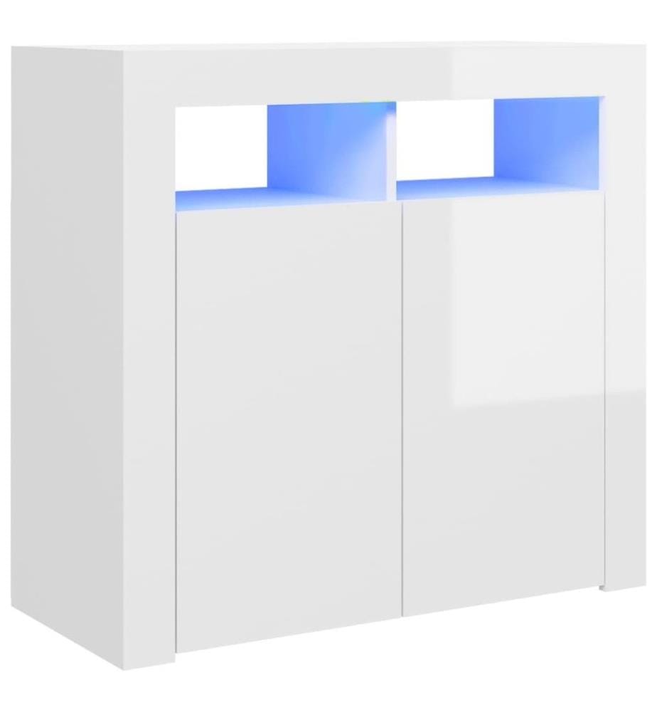 Sideboard mit LED-Leuchten Hochglanz-Weiss 80x35x75 cm