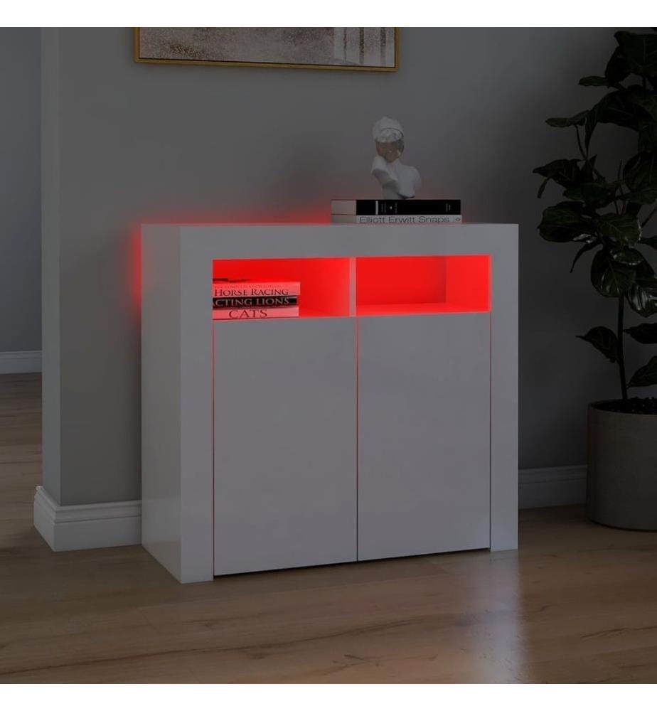 Sideboard mit LED-Leuchten Hochglanz-Weiss 80x35x75 cm