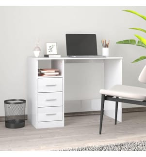 Schreibtisch mit Schubladen Hochglanz-Weiss 102x50x76 cm