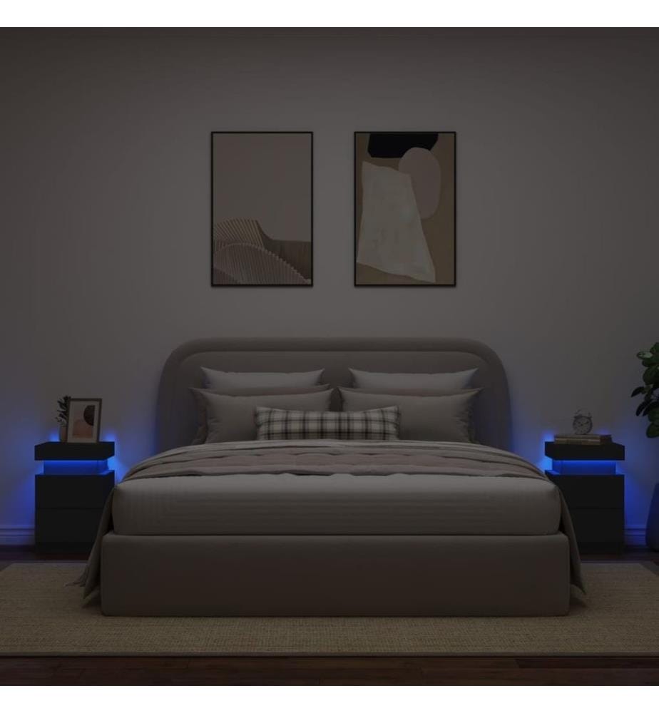 Nachttische mit LED-Leuchten 2 Stk. Schwarz 35x39x55 cm