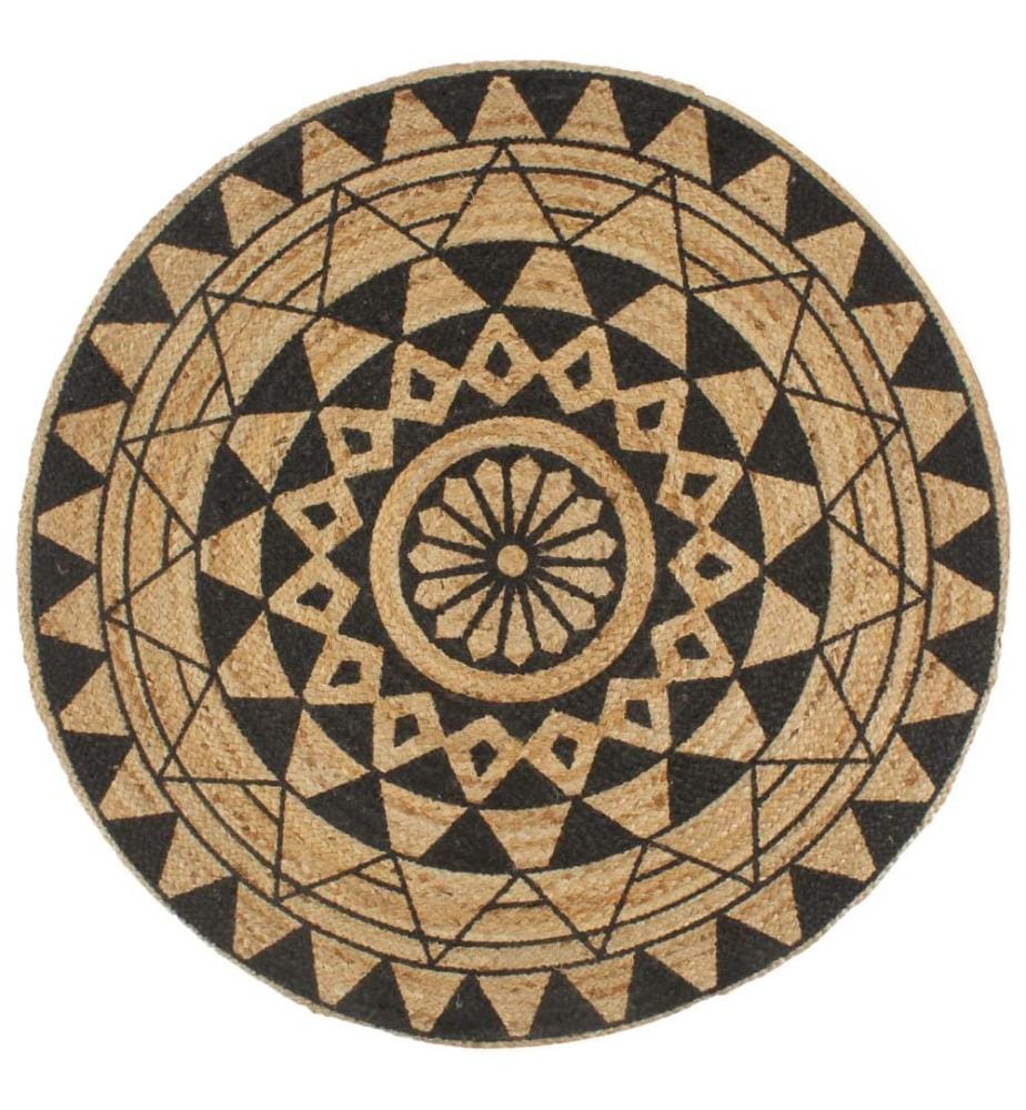 Teppich Handgefertigt Jute Schwarzer Druck 120 cm
