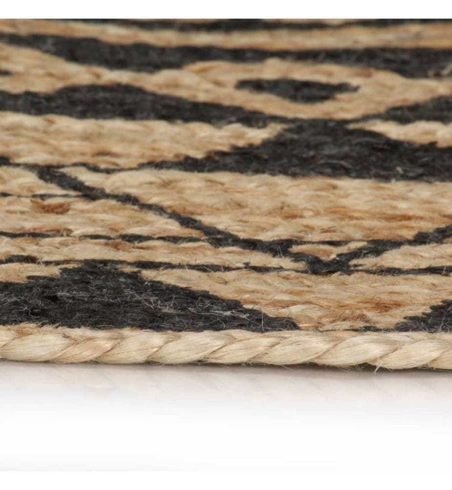Teppich Handgefertigt Jute Schwarzer Druck 120 cm