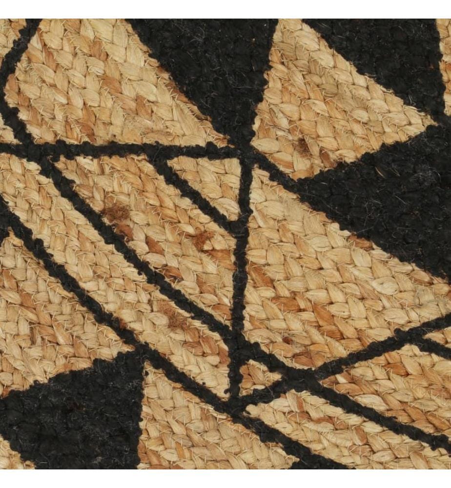 Teppich Handgefertigt Jute Schwarzer Druck 120 cm