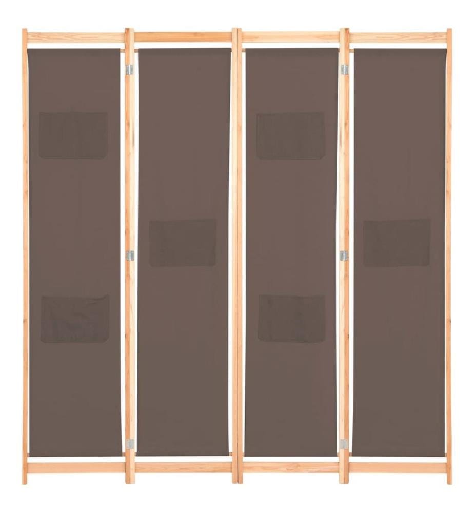 Cloison de séparation 4 panneaux Marron 160x170x4 cm Tissu