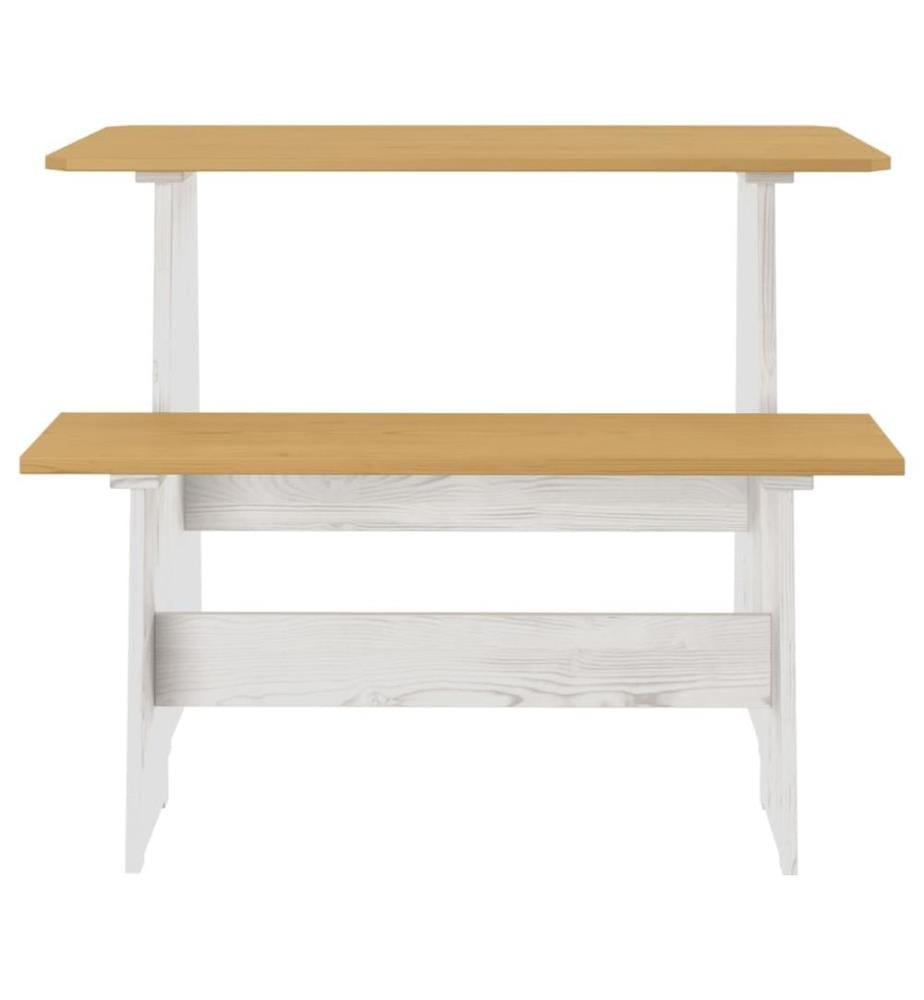 Table à manger et banc REINE marron miel blanc bois pin solide