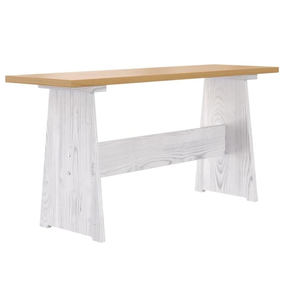 Table à manger et banc REINE marron miel blanc bois pin solide