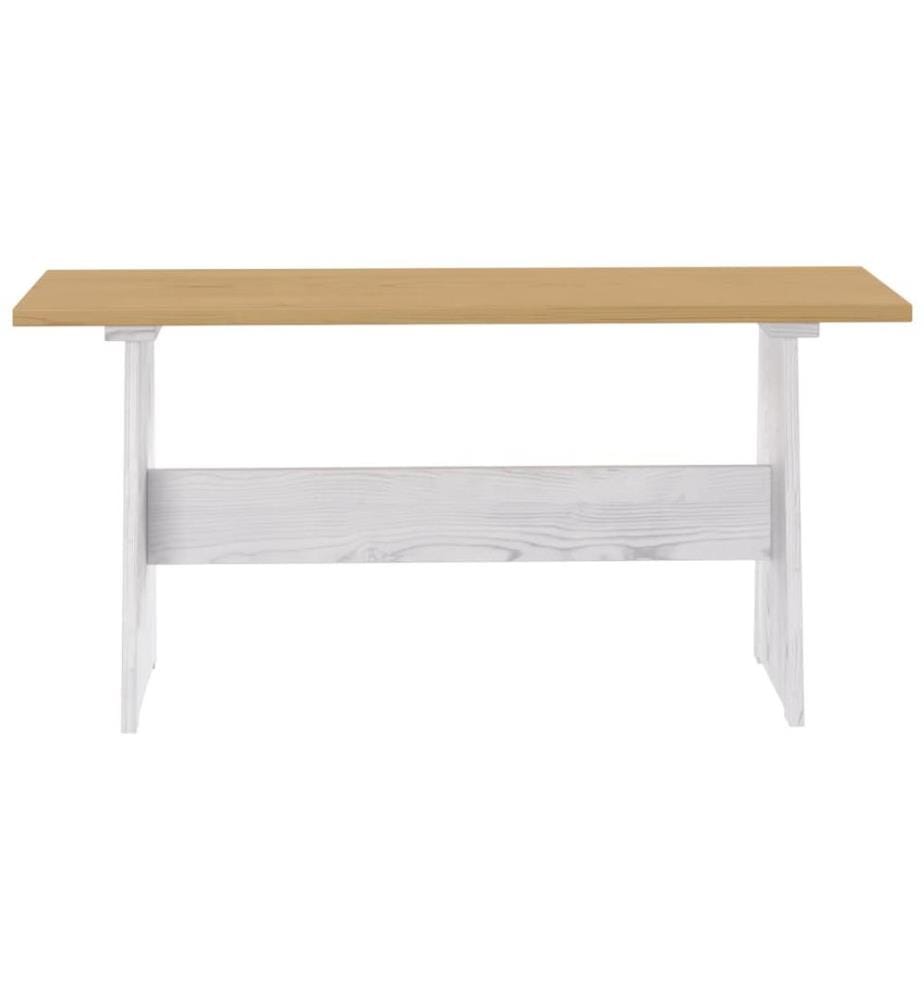 Table à manger et banc REINE marron miel blanc bois pin solide