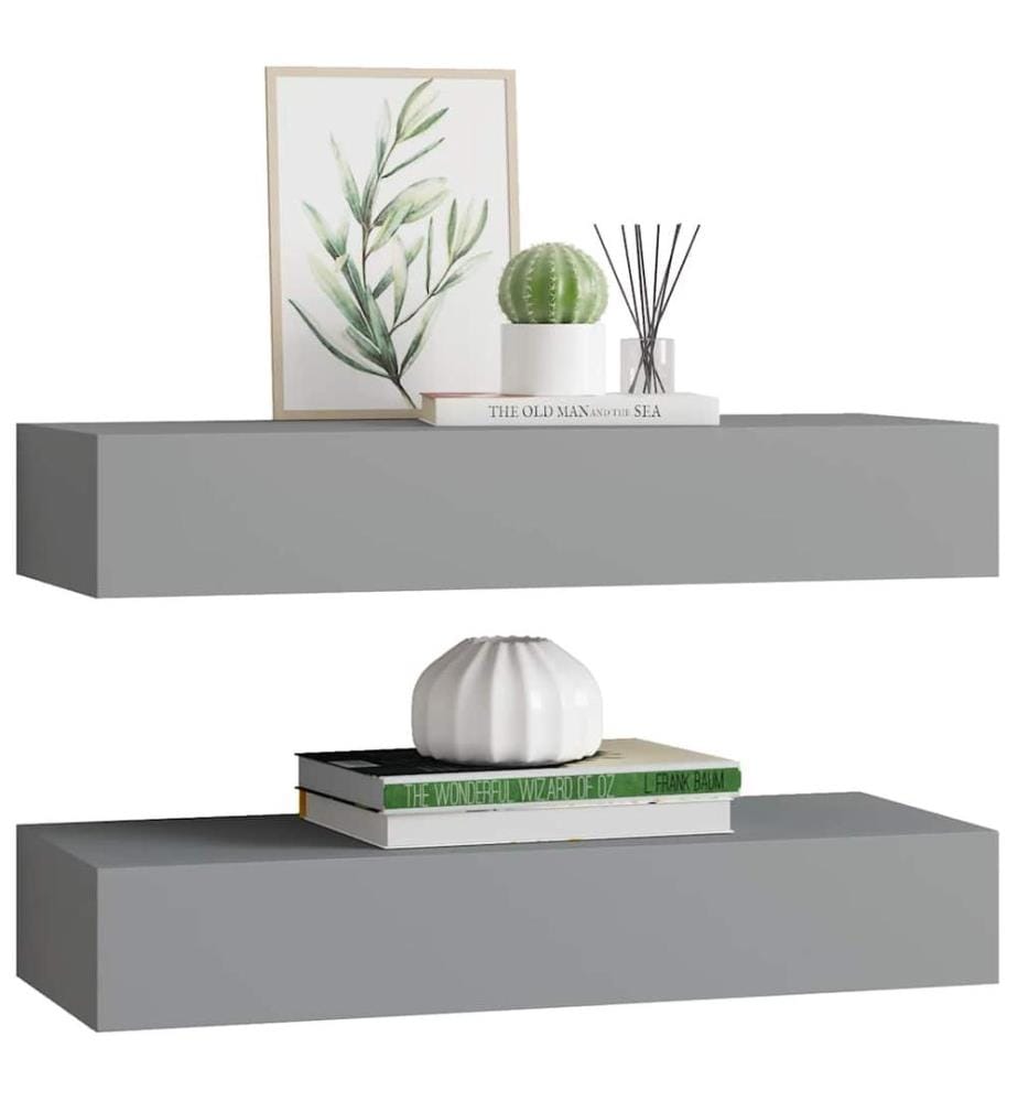 Wandregale mit Schubladen 2 Stk. Grau 60x23,5x10 cm MDF
