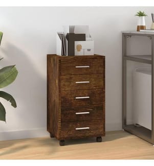 Schubladenschrank mit Rollen Räuchereiche Holzwerkstoff