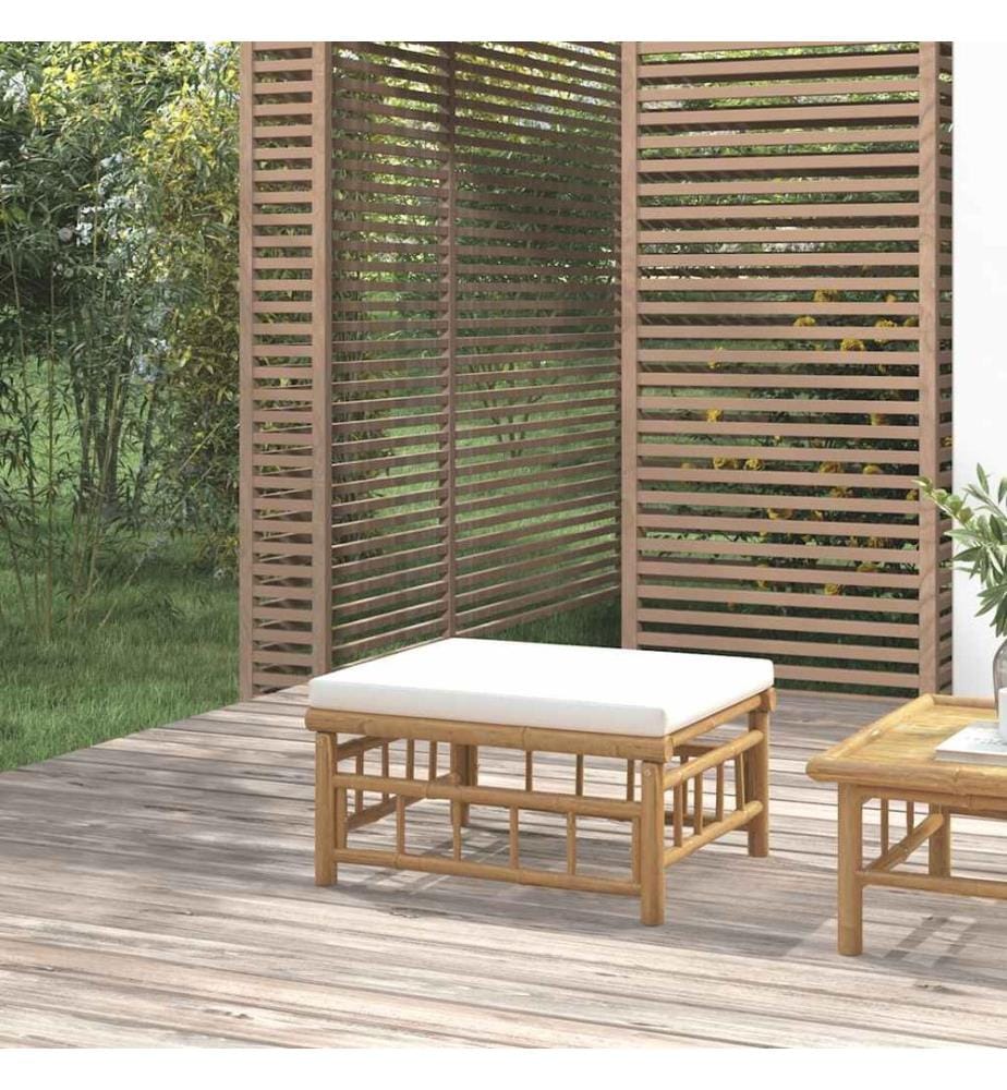 Gartenhocker mit Cremeweissem Kissen Bambus
